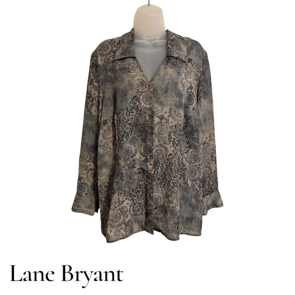 Lane Bryant Gray Subtle Print Blouse   PLUS:  18/20   #Q